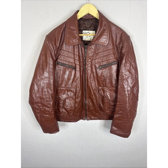 Victoria Other - Victoria Leather Vintage Cafe Racer Jacket Men 46 Brown Canada Quilted 70s